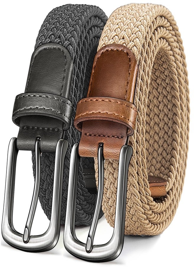 KEMISANT Men's Golf Belt 2 Pack-Braided Woven Stretch Belt for Gift Men Casual Jeans Sports Work 1 3/8"(Beige/Dark Gray,36"-40" Waist Adjustable) - Image 1